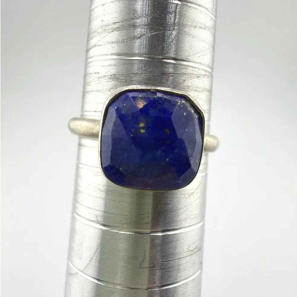 Faceted Square Lapis Lazuli Sterling Silver Ring Artisan Jewelry 8